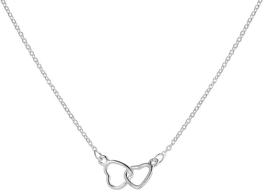 Collar de doble anillo de corazón plata