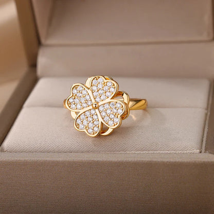 Anillo giratorio de trébol de cuatro hojas oro - additional image 4