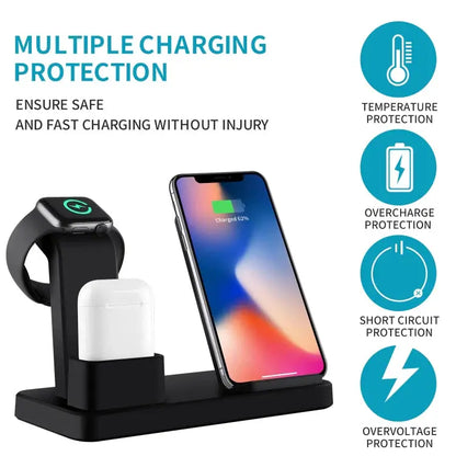 Cargador inalámbrico 3 en 1: carga teléfono, reloj y audífonos al mismo tiempo